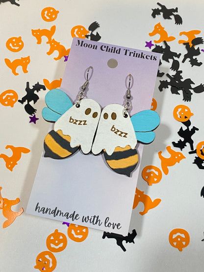 Boo Bee Hand Painted Wood Dangle Earrings