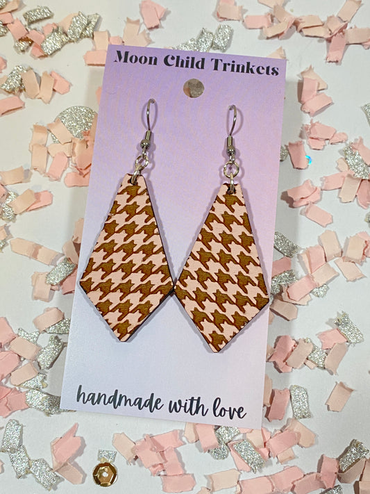 Baby Pink Houndstooth Diamond Teardrop Hand Painted Dangle earrings