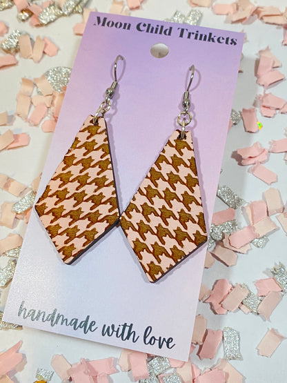 Baby Pink Houndstooth Diamond Teardrop Hand Painted Dangle earrings