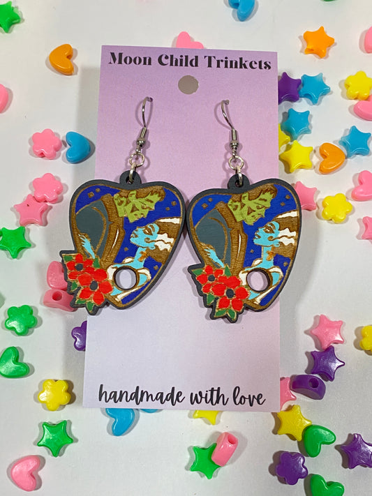 Frankenstein and Bride Planchette Hand Painted Wood Dangle Earrings