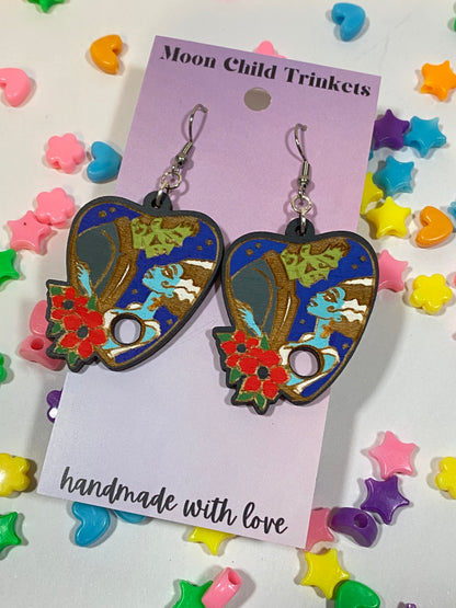 Frankenstein and Bride Planchette Hand Painted Wood Dangle Earrings