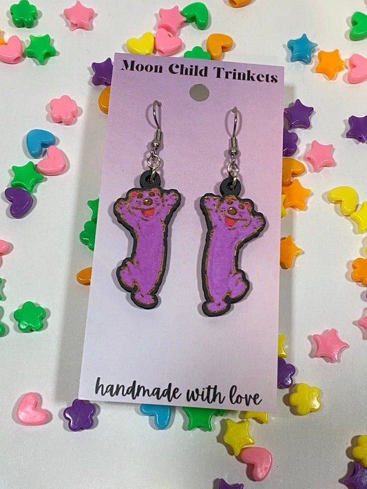 Pip and Pop Bear in the Big Blue House Hand Painted Wood Dangle Earrings