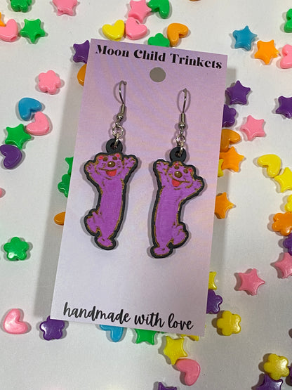 Pip and Pop Bear in the Big Blue House Hand Painted Wood Dangle Earrings