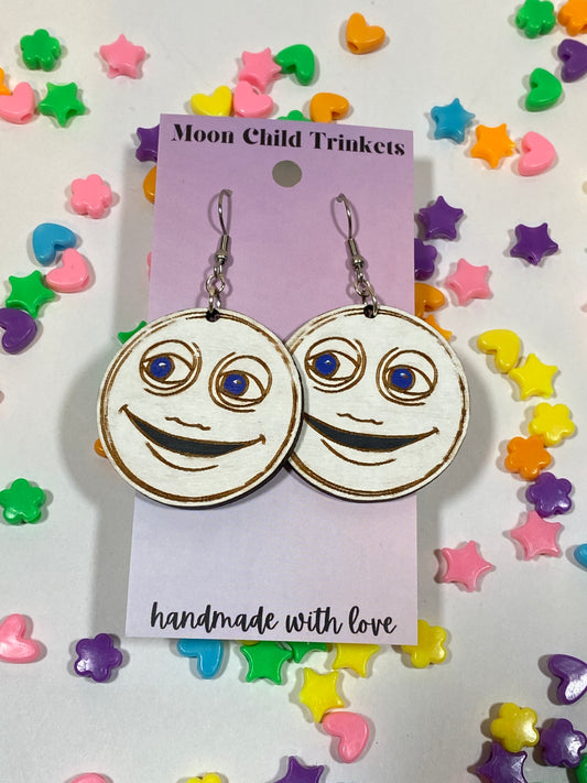 Luna the Moon Bear in the Big Blue House Hand Painted Wood Dangle Earrings