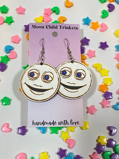 Luna the Moon Bear in the Big Blue House Hand Painted Wood Dangle Earrings