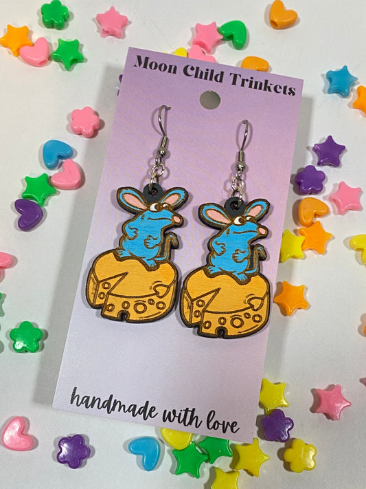Tutter Bear in the Big Blue House Hand Painted Wood Dangle Earrings