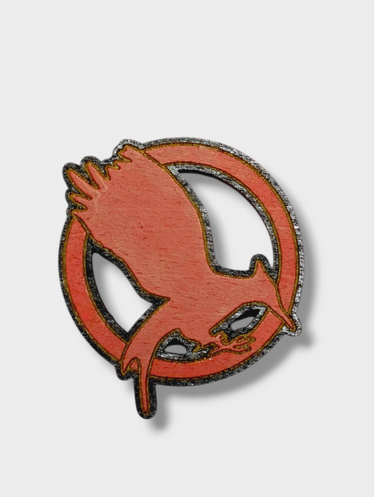Book 2 Catching Fire Pin – Hunger Games Inspired Bar Back Brooch - Hand Painted Wood Pin