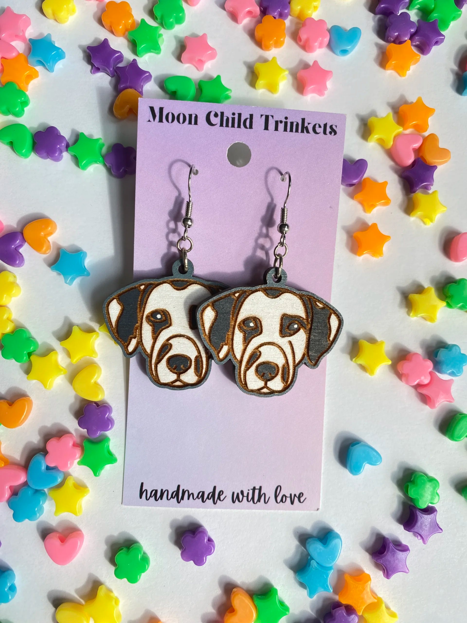 Dalmatian Dog Hand Painted Wood Dangle Earrings image 1