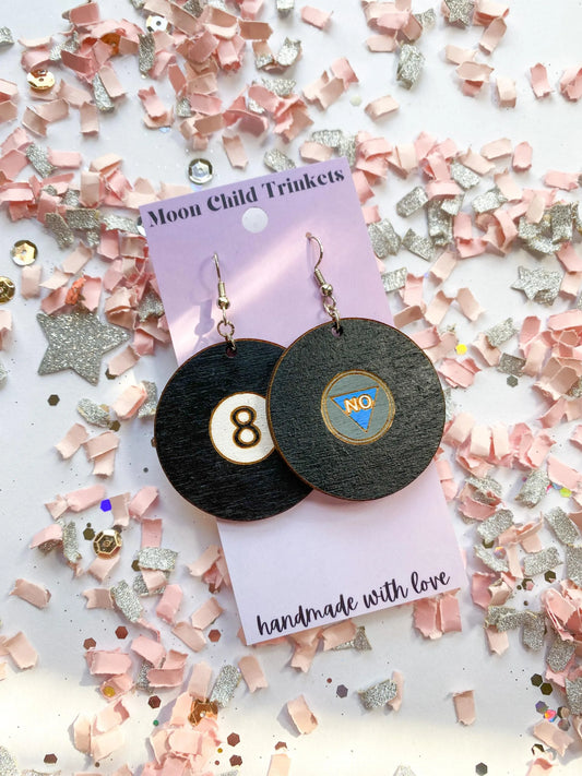 Magic 8 Ball Hand Painted Wood Dangle Earrings image 0