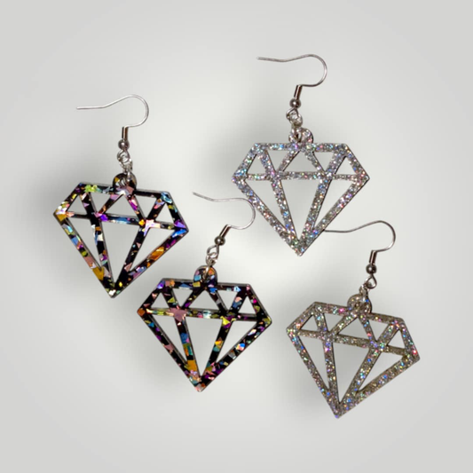 2000s Inspired Scene Diamond Acrylic Earrings – Holographic Glitter Statement Jewelry