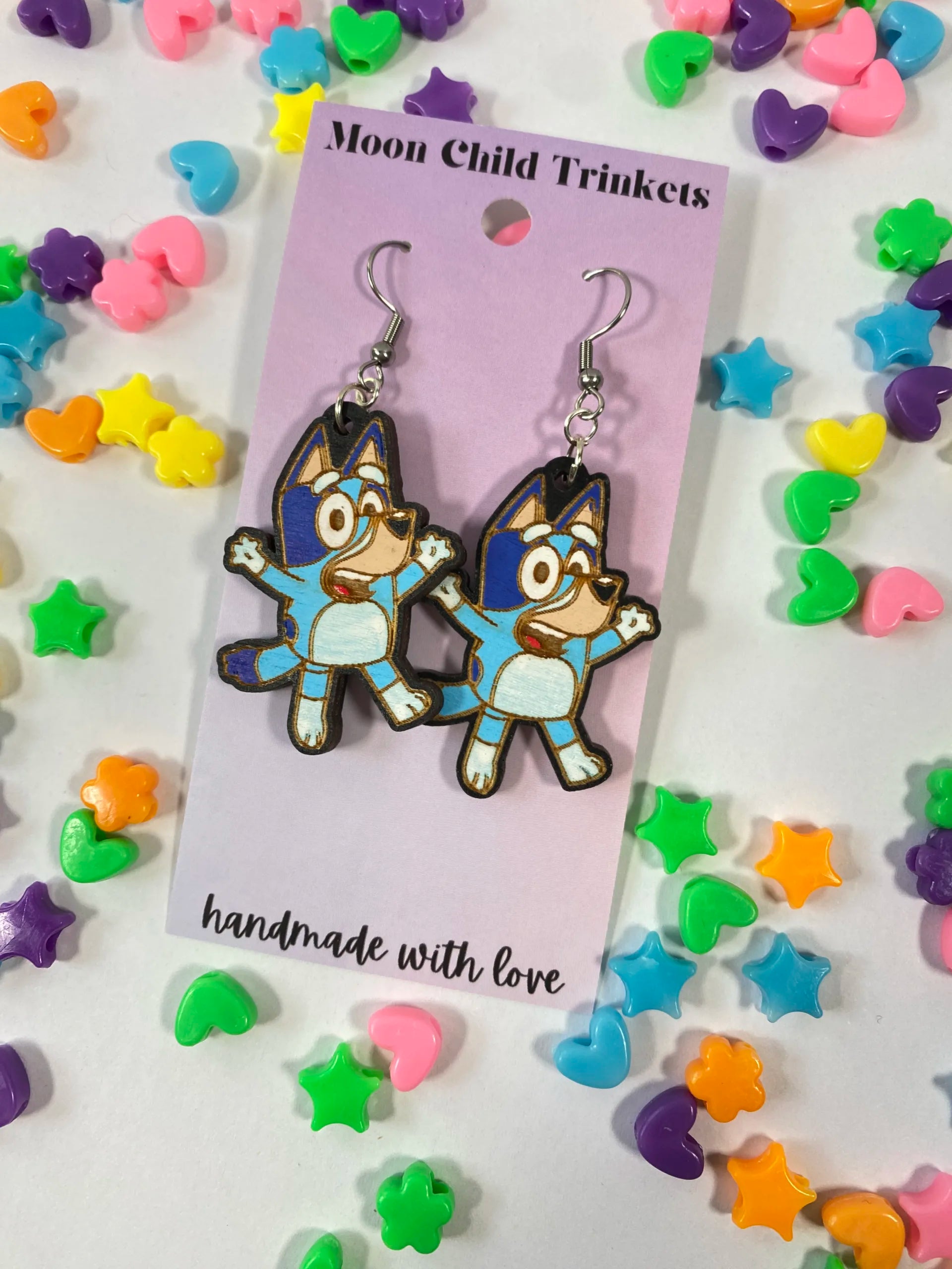 Bluey Dog Hand Painted Wood Dangle Earrings image 2