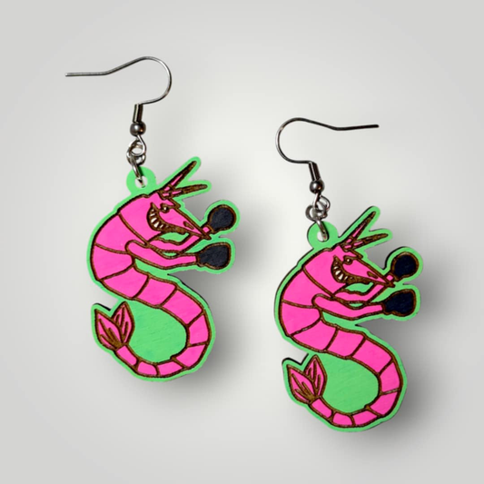 Mighty Shrimp Zombies Hand Painted Wood Earrings