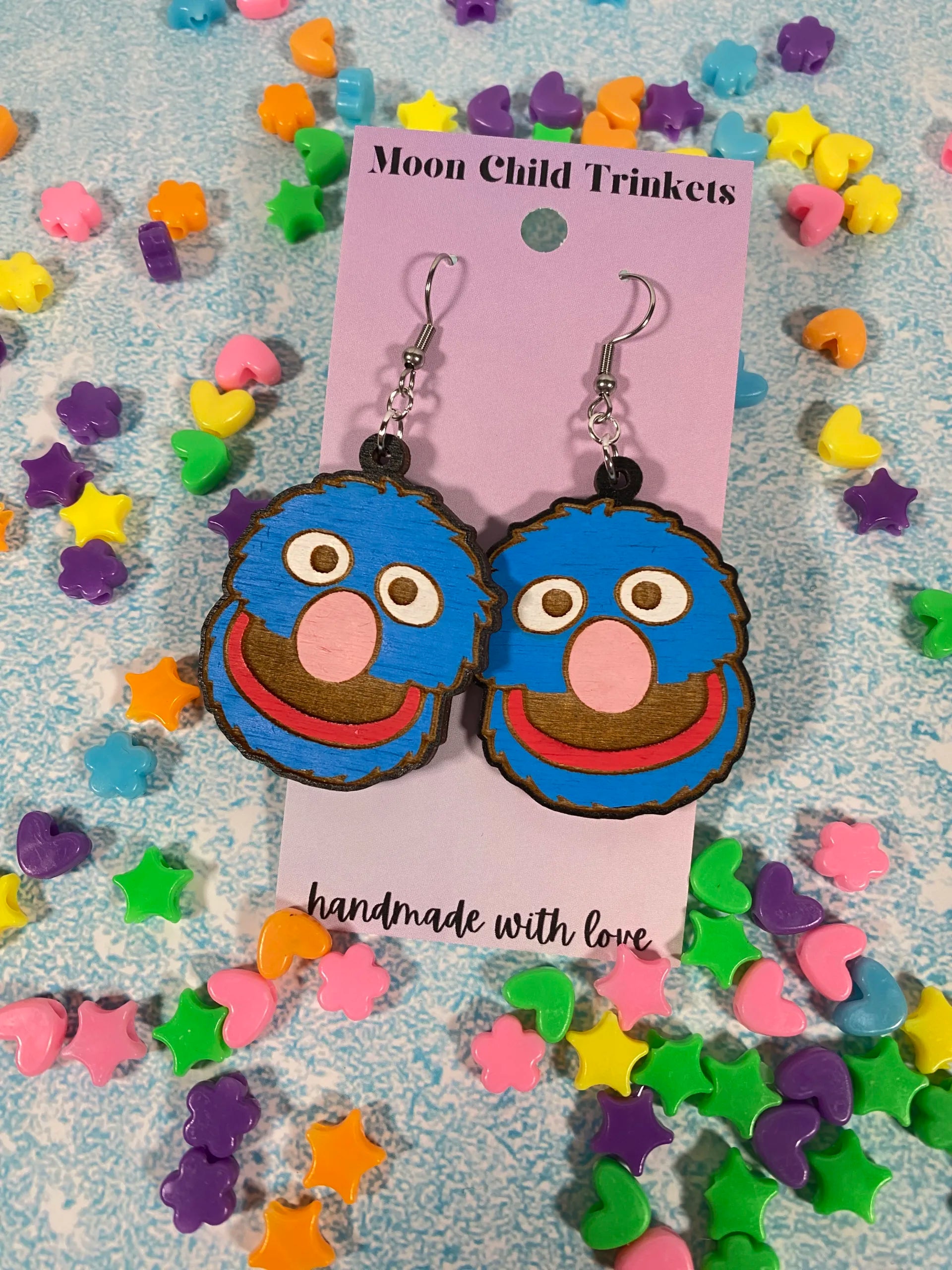 Grover Hand Painted Wood Dangle Earrings - Sesame Street Collection image 1