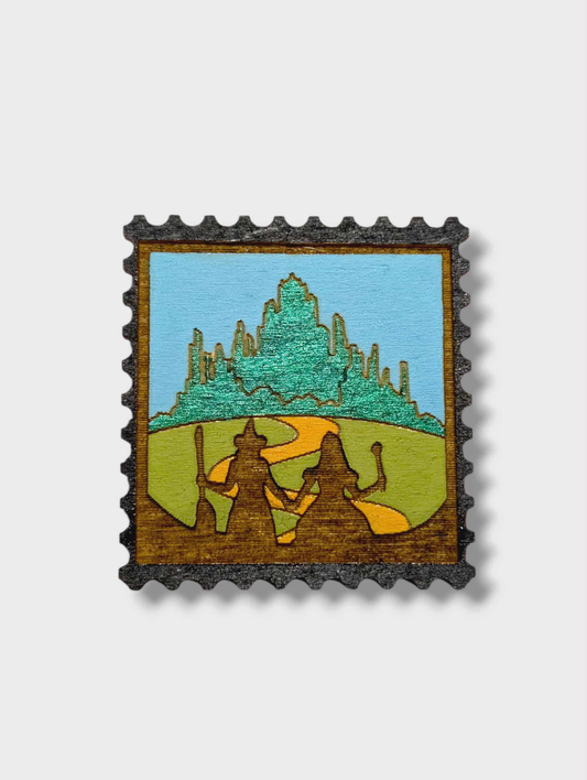 Oz Stamp Pin – Wicked Inspired Bar Back Brooch - Hand Painted Wood Pin