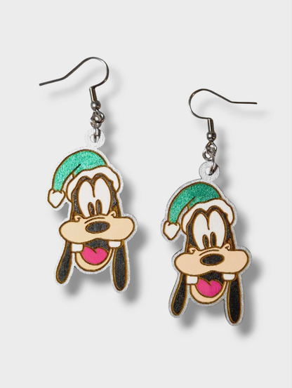 Goofy Christmas Hand Painted Wood Earrings