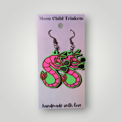 Mighty Shrimp Zombies Hand Painted Wood Earrings