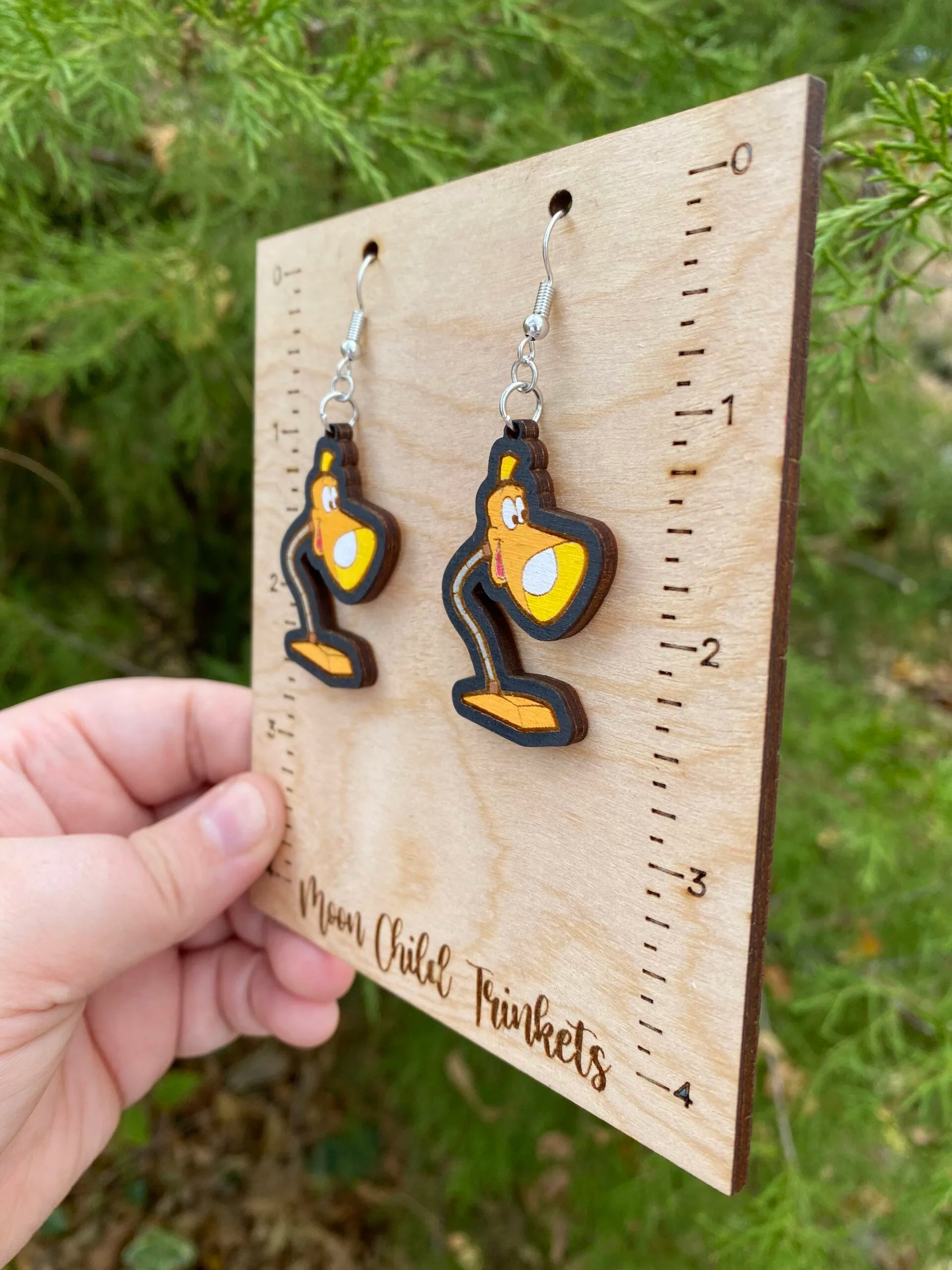 Brave Little Toaster Lampy Hand Painted Wood Dangle Earrings image 2