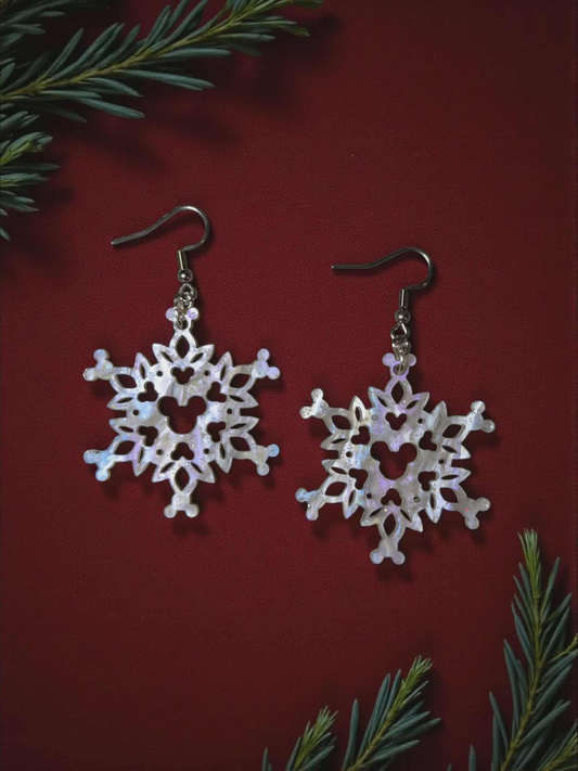 Mickey Snowflake Pearl Acrylic Earrings