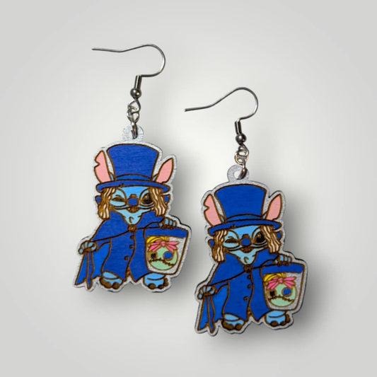 Stitch Hatbox Ghost Haunted Mansion Hand Painted Earrings