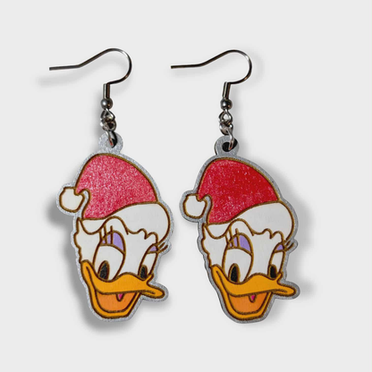 Daisy Duck Christmas Hand Painted Wood Earrings