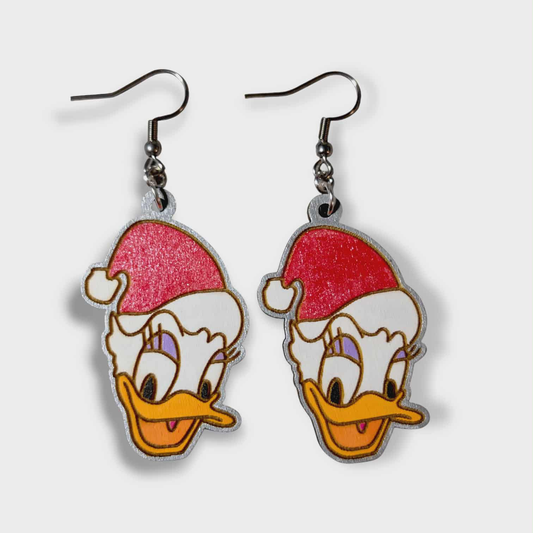 Daisy Duck Christmas Hand Painted Wood Earrings