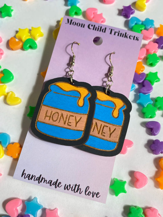 Honey Pot Hand Painted Wood Dangle Earrings image 0