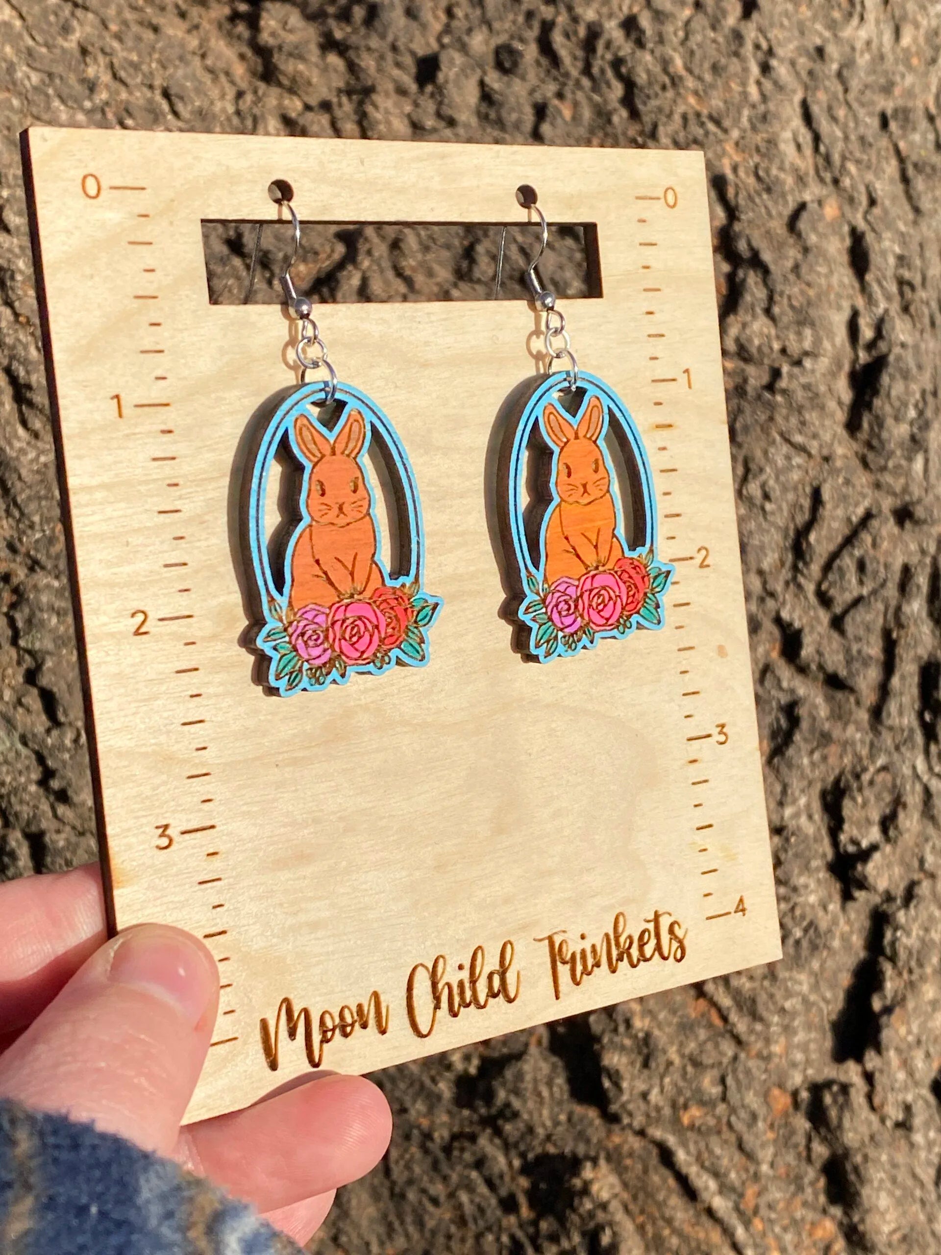 Chocolate Easter Bunny Basket Hand Painted Wood Dangle Earrings image 2