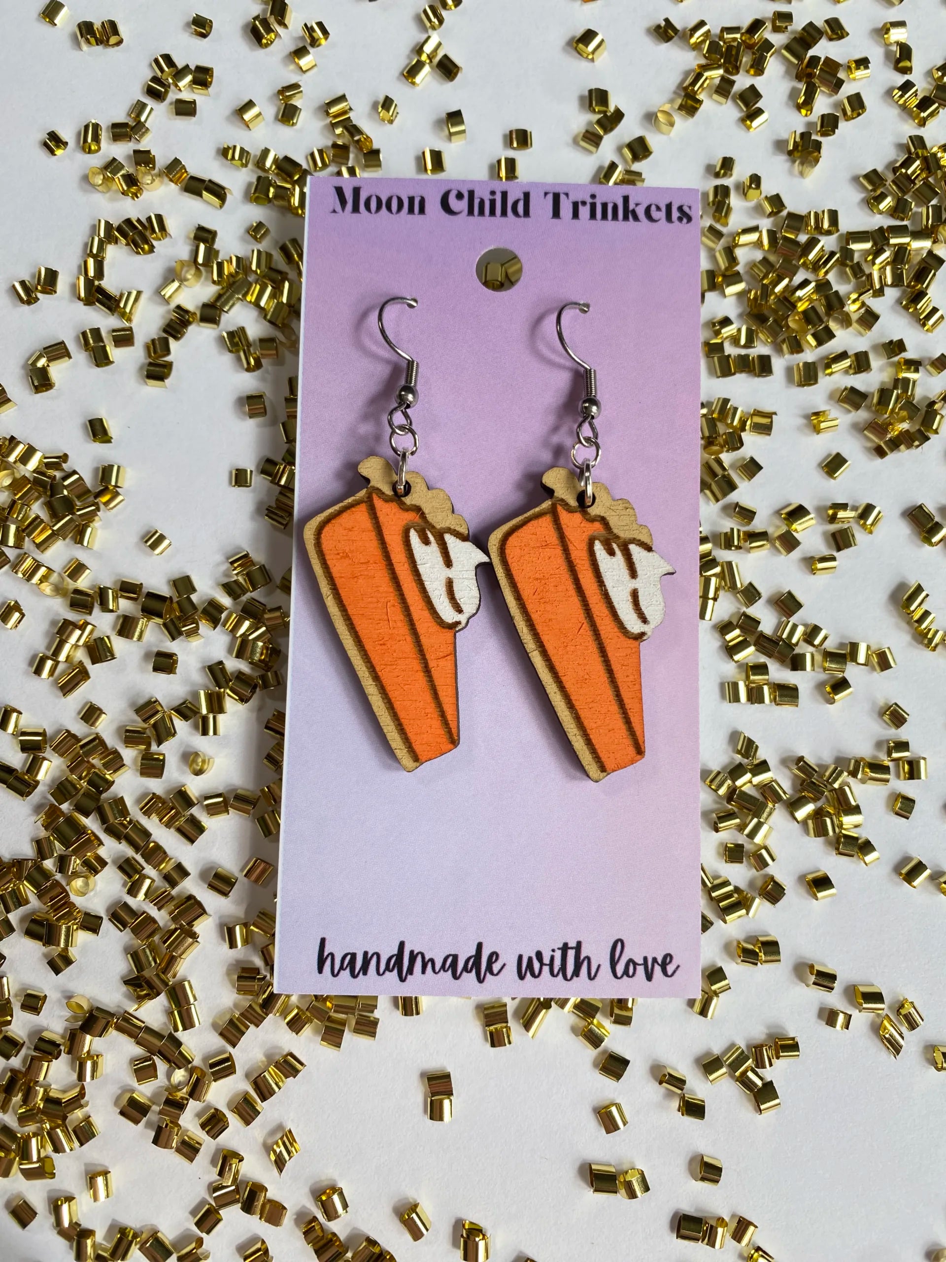 Pumpkin Pie Hand Painted Wood Dangle Earrings image 3