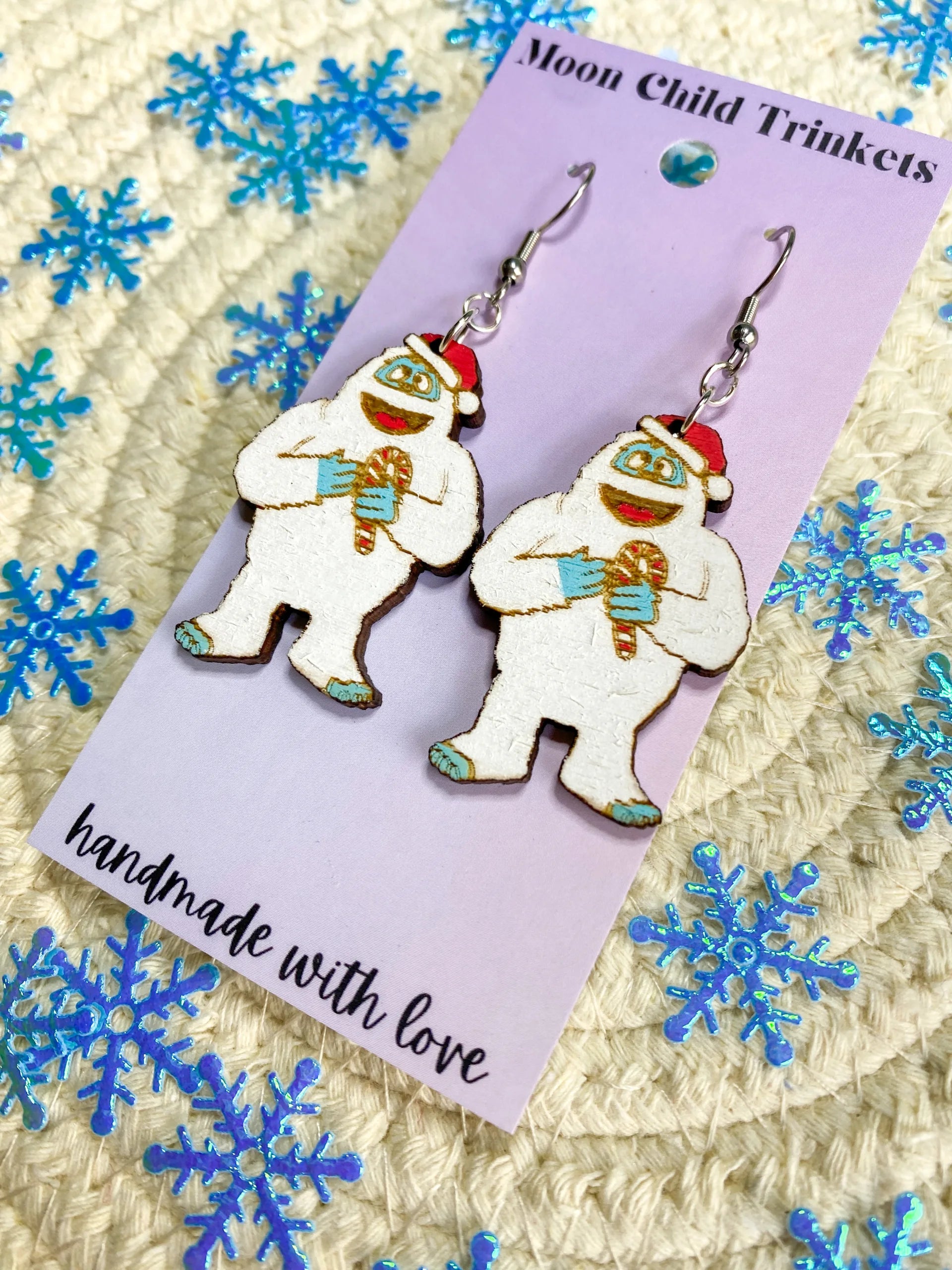 Bumble The Abominable Snowmonster Hand Painted Wood Earrings image 1