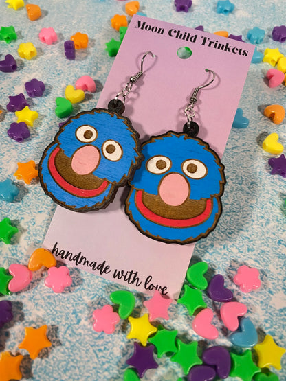 Grover Hand Painted Wood Dangle Earrings - Sesame Street Collection image 2