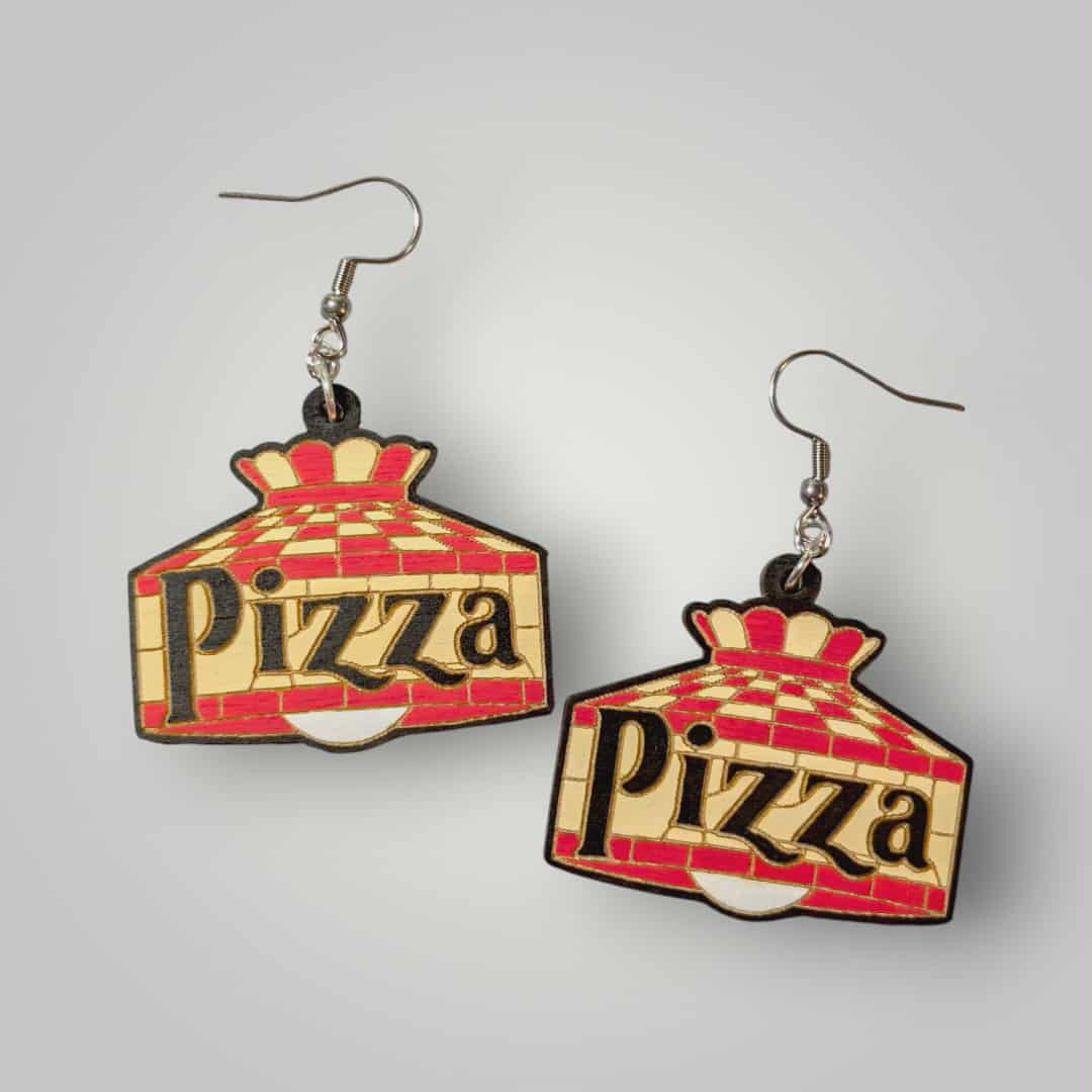 Retro Pizza Lamp Hand Painted Wood Earrings