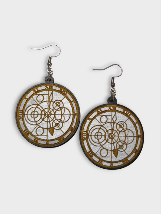 Wicked Time Dragon Clock Painted Wood Earrings