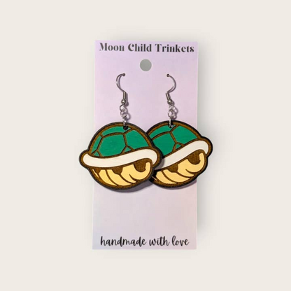 Super Mario Bros Koopa Hand Painted Wood Dangle Earrings