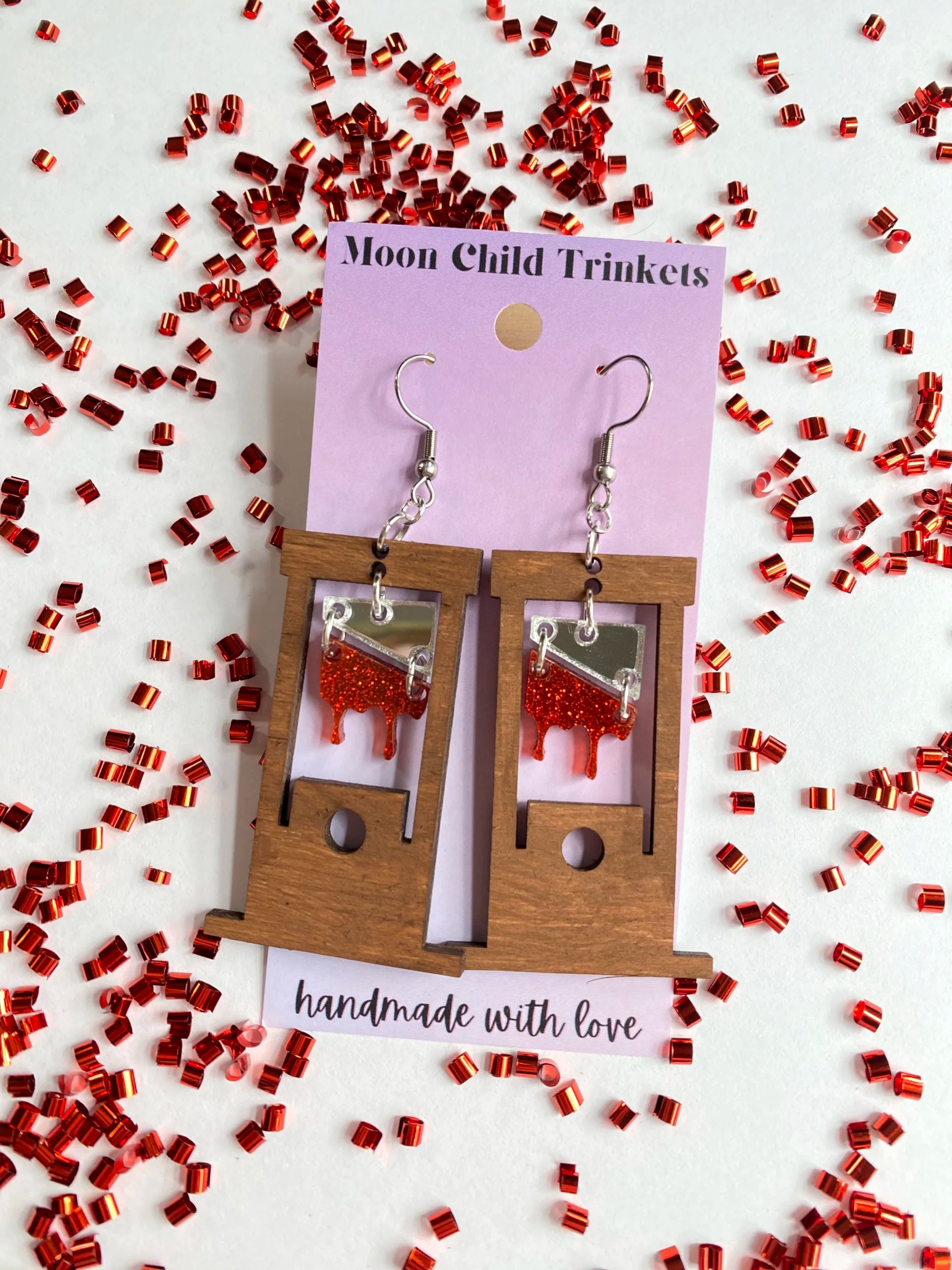 Bloody Guillotine Wood & Acrylic Dangle Earrings *LIMITED EDITION* image 1