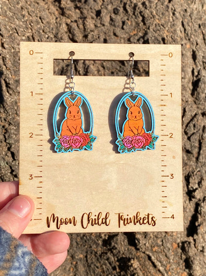 Chocolate Easter Bunny Basket Hand Painted Wood Dangle Earrings image 1