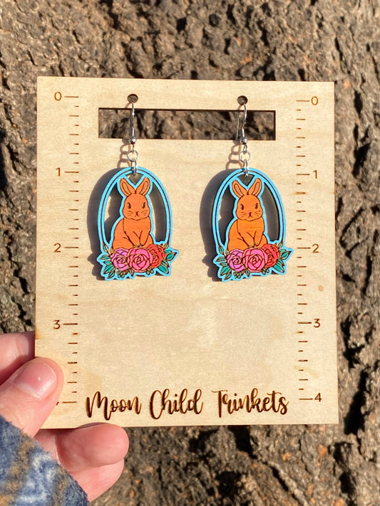 Chocolate Easter Bunny Basket Hand Painted Wood Dangle Earrings image 1