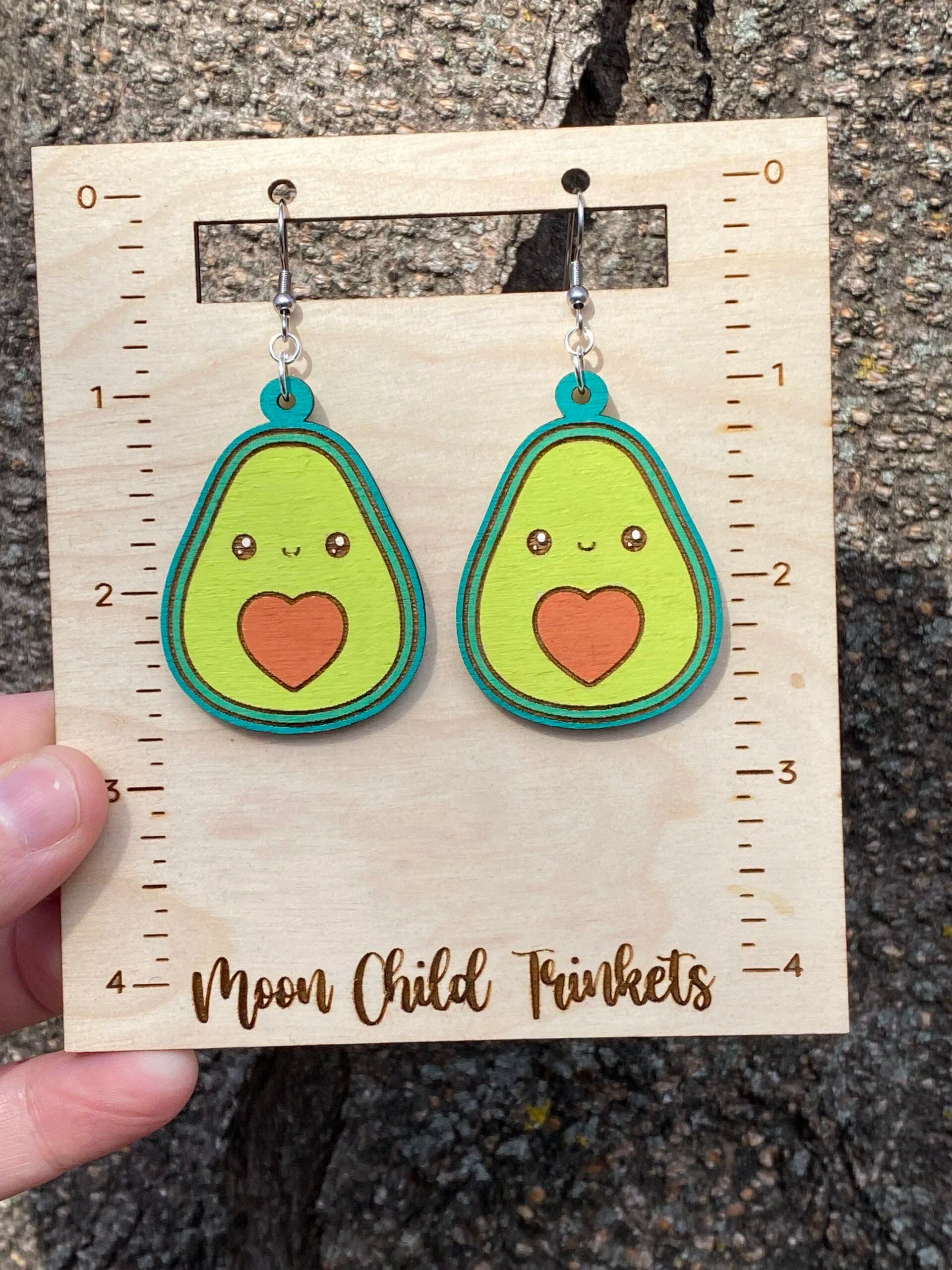 Avocado Kawaii Hand Painted Wood Dangle Earrings image 1