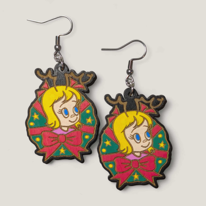Cindy Lou Who Retro Grinch Hand Painted Dangle Earrings