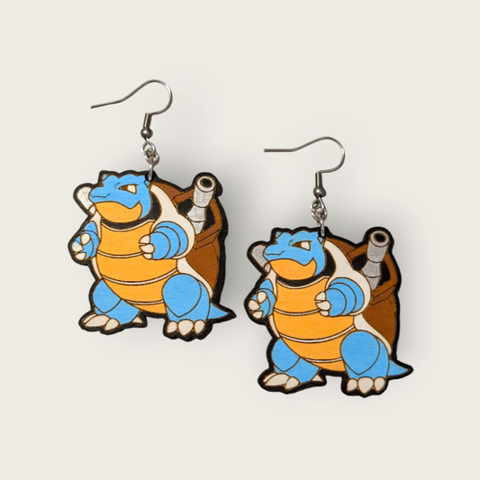 Blastoise Pokemon Hand Painted Wood Dangle Earrings