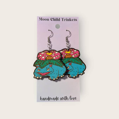 Venusaur Pokemon Hand Painted Wood Dangle Earrings
