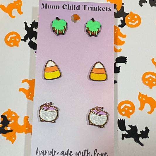 Halloween Stud Earrings 3 Pairs - Poison Apple Set