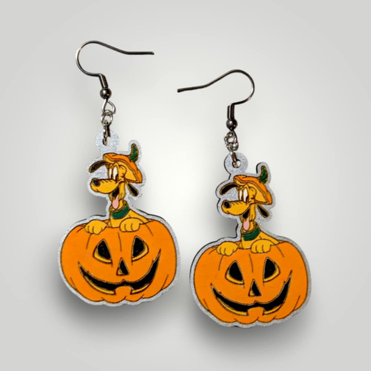 Pluto Pumpkin Halloween Hand Painted Wood Dangle Earrings