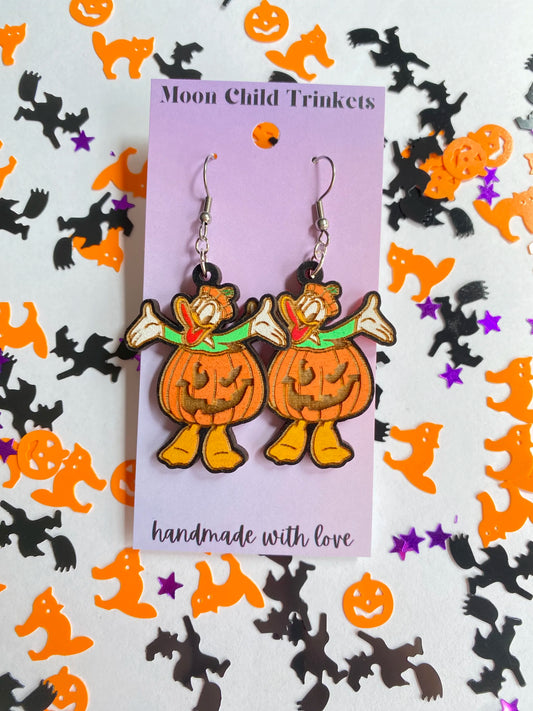 Donald Duck Halloween Hand Painted Wood Dangle Earrings image 0