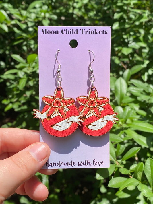 Stranger Things No Demogorgons Hand Painted Wood Earrings image 0