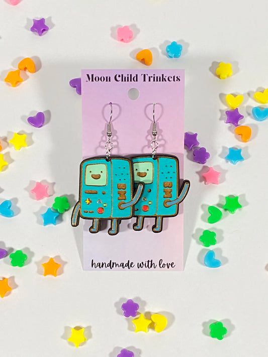 Adventure Time BMO Hand Painted Wood Dangle Earrings image 0
