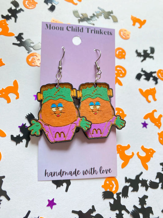 Frankenstein Chicken Nuggets Hand Painted Wood Earrings image 0