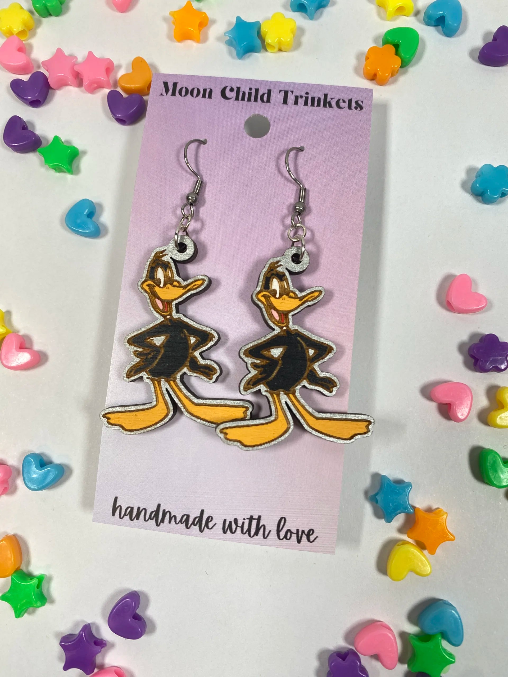 Daffy Duck Looney Tunes Hand Painted Wood Dangle Earrings image 1
