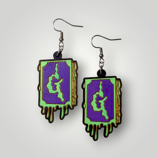 Goosebumps Book Glow In The Dark Hand Painted Wood Earrings