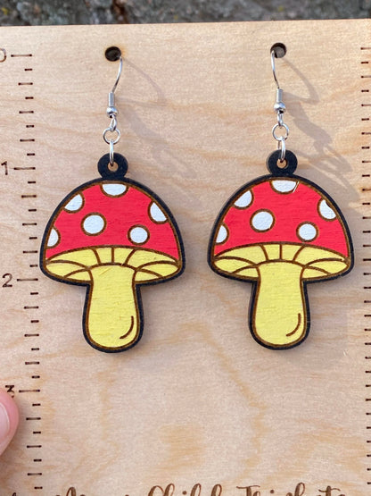 Fly Agaric Mushroom Hand Painted Wood Earrings image 0