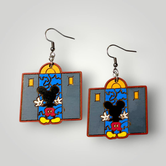 Tower Of Terror Mickey Hand Painted Wood Earrings
